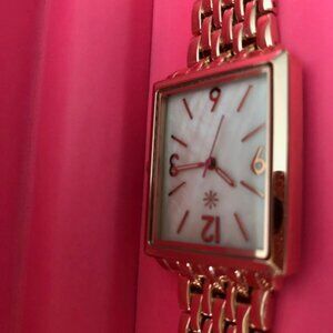 Isaac Mizrahi Watch Rectangular Mother-of-Pearl Gold-Rose Tone Japan Movement